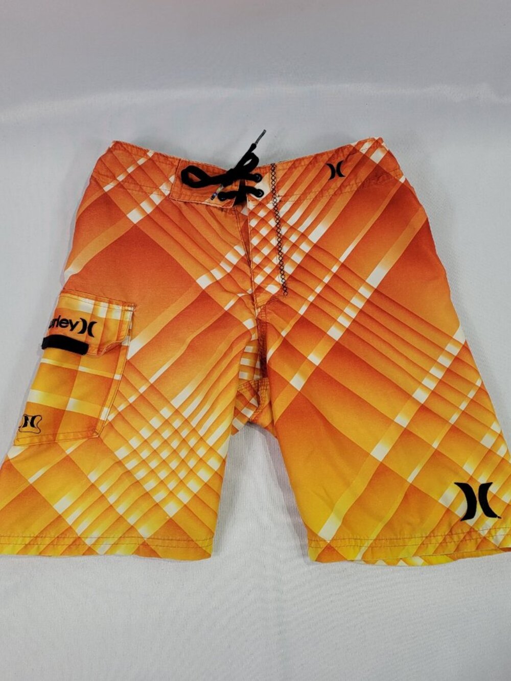 Hurley Swim Trunks Orange Plaid Lined Shorts Boy's size Small